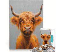Puzzle da 1000 pezzi per ragazzi con il ritratto di una mucca delle Highlands dall'aspetto amichevole, un gioco pratico, divertente e spiritoso, ideale come regalo di compleanno