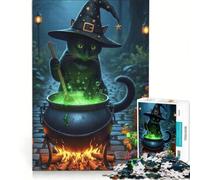 Puzzle da 1000 pezzi per ragazzi con il tema "La strega e il gatto che prepara una pozione" giocattolo educativo per tutta la famiglia ideale come decorazione da scrivania 38x26cm