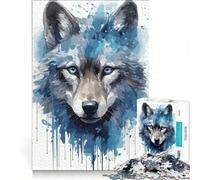 Puzzle da 1000 pezzi per ragazzi con il volto di un cucciolo di lupo dipinto ad acquerello gioco pratico per tutta la famiglia ideale come decorazione da scrivania 38x26cm