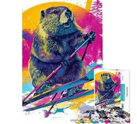 Puzzle da 1000 pezzi per ragazzi con illustrazione colorata di un castoro che scia Puzzle per adulti gioco rilassante antistress ottimo regalo per gli appassionati di videogiochi (dimensioni 50x75cm)
