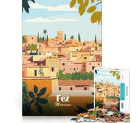 Puzzle da 1000 pezzi per ragazzi con illustrazione del paesaggio urbano di Fez,Marocco Taglio liscio,gioco per lo sviluppo cognitivo,attività rilassante per il compleanno (50x75cm)