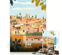Puzzle da 1000 pezzi per ragazzi con illustrazione del paesaggio urbano di Fez,Marocco Taglio liscio,gioco per lo sviluppo cognitivo,attività rilassante,ideale per compleanni (38x26cm)