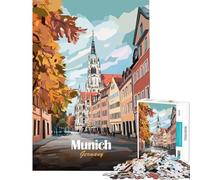 Puzzle da 1000 pezzi per ragazzi con illustrazione del paesaggio urbano di Monaco gioco educativo sfida stimolante ottimo regalo migliora la memoria (dimensioni 50x75cm)