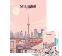 Puzzle da 1000 pezzi per ragazzi con illustrazione del paesaggio urbano di Shanghai Cina Gioco interattivo ed educativo Regalo di Babbo Natale segreto ideale per passare il tempo durante le vacanze