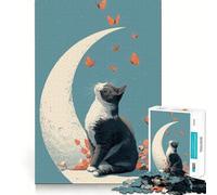 Puzzle da 1000 pezzi per ragazzi con illustrazione di gatto,luna e farfalleGioco divertente e stimolante per la mente,ideale per momenti di relax e come regalo di compleanno (38x52cm)