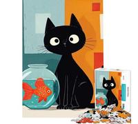 Puzzle da 1000 pezzi per ragazzi con illustrazione di gatto nero e pesce rosso Giocattolo educativo rilassante e ideale per il divertimento in famiglia perfetto come regalo di Babbo Natale segreto