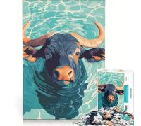 Puzzle da 1000 pezzi per ragazzi con illustrazione di un bufalo d'acqua nell'acqua gioco educativo gara di velocità manuale sfida unica 50x75cm