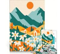 Puzzle da 1000 pezzi per ragazzi con illustrazione di un campo di margherite e un paesaggio montano, decorazione da parete, passatempo ideale per le vacanze a casa, per rafforzare il legame di coppia