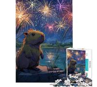 Puzzle da 1000 pezzi per ragazzi con illustrazione di un capibara che guarda i fuochi d'artificio Un puzzle impegnativo da completare perfetto per decorazione e relax adatto a ragazzi dai 14 anni