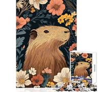 Puzzle da 1000 pezzi per ragazzi con illustrazione di un capibara in un giardino fiorito Gioco pratico per il divertimento in famiglia antistress e per rafforzare l'amore tra le coppie (38x52cm)