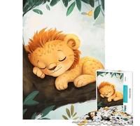 Puzzle da 1000 pezzi per ragazzi con illustrazione di un cucciolo di leone addormentato giocattolo educativo gioco didattico taglio di precisione opera d'arte regalo (dimensioni 38x26cm)