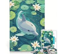 Puzzle da 1000 pezzi per ragazzi con illustrazione di un delfino in uno stagno di ninfee, gioco educativo, decorazione murale, per rafforzare l'amore tra le coppie 38x52cm
