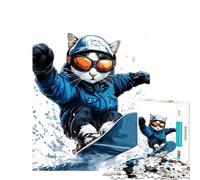 Puzzle da 1000 pezzi per ragazzi con illustrazione di un gatto che fa snowboard Giochi rilassanti giocattoli che creano dipendenza per coltivare la pazienza Opera d'arte regalo decorazione da parete