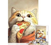 Puzzle da 1000 pezzi per ragazzi con illustrazione di un gatto che mangia una fetta di pizza Giochi per famiglie divertimento in famiglia giocattolo antistress per migliorare l'amore tra le coppie