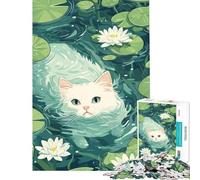 Puzzle da 1000 pezzi per ragazzi con illustrazione di un gatto nello stagno delle ninfee Gioco rilassante giocattolo avvincente per coltivare la pazienza Ottimo regalo Sfida impegnativa (38x26cm)