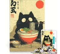 Puzzle da 1000 pezzi per ragazzi con illustrazione di un gatto nero che mangia ramen, giochi rilassanti, attività divertenti da fare a casa, compleanni e occasioni speciali 38x26cm