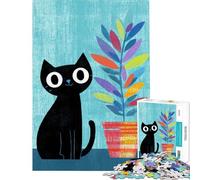 Puzzle da 1000 pezzi per ragazzi con illustrazione di un gatto nero e una pianta colorata Puzzle per famiglie ideale per divertirsi in famiglia e come regalo per tutta la famiglia (dimensioni 38x26cm)