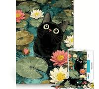 Puzzle da 1000 pezzi per ragazzi con illustrazione di un gatto nero in uno stagno di ninfee,ritaglio preciso,gioco stimolante per la mente,gioco rilassante,attività artistica natalizio