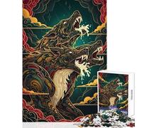 Puzzle da 1000 pezzi per ragazzi con illustrazione di un lupo a tre teste gioco rilassante difficile decorazione per la casa regalo per amici e familiari (38x52cm)