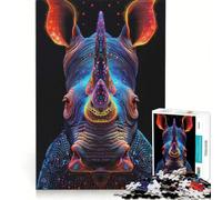 Puzzle da 1000 pezzi per ragazzi con illustrazione di un rinoceronte al neon gioco educativo interazione genitore-figlio ideale come regalo 38x26cm