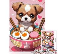 Puzzle da 1000 pezzi per ragazzi con illustrazione di un simpatico cucciolo in una ciotola di ramen Giochi educativi un'opera d'arte fai-da-te con poster e foglio di curiosità abbinati (38x26cm)