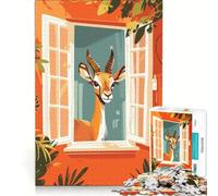 Puzzle da 1000 pezzi per ragazzi con illustrazione di una gazzella che guarda fuori dalla finestra, giocattolo educativo, per divertimento in famiglia, adatto come decorazione da scrivania 38x52cm