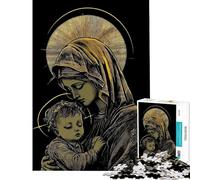 Puzzle da 1000 pezzi per ragazzi con illustrazione dorata della Madonna con Bambino Gioco per famiglie ideale come regalo per tutta la famiglia (dimensioni 38x52cm)