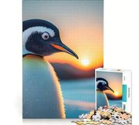 Puzzle da 1000 pezzi per ragazzi con immagine di un pinguino all'alba ideale per giochi rilassanti e divertenti da fare in casa perfetto come regalo di compleanno o di Natale 50x75cm