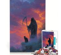 Puzzle da 1000 pezzi per ragazzi con la Morte e un gatto nero, gioco impossibile, difficile e stimolante, compleanno e Natale 38x52cm