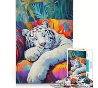 Puzzle da 1000 pezzi per ragazzi con la tigre bianca addormentata gioco interattivo migliora la memoria compleanno e Natale 38x26cm