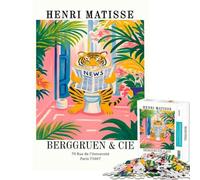 Puzzle da 1000 pezzi per ragazzi con la tigre di Henri Matisse che legge le notizie sfida educativa antistress giocattolo educativo adatto a partire dai 14 anni (38x26cm)