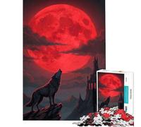 Puzzle da 1000 pezzi per ragazzi con lupo ululante luna e castello Aiuta a sviluppare la mente decorazione murale per la casa giocattolo adatto a persone dai 14 anni in su (50x75cm)