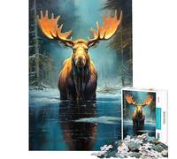 Puzzle da 1000 pezzi per ragazzi con maestoso paesaggio acquatico e alce divertente attività da fare a casa gioco di assemblaggio e relax per ragazzi dai 14 anni in su (50x75cm)