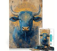 Puzzle da 1000 pezzi per ragazzi con mandala del toro blu,disegno dai bordi precisi,gioco di logica,divertimento rilassante,regalo artistico di Natale 38x52cm