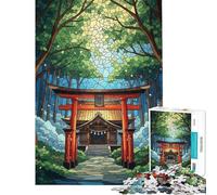 Puzzle da 1000 pezzi per ragazzi con motivo santuario giapponese nella foresta e vetrata artistica ideale per adulti Giocattolo decorativo da parete con disegno da assemblare