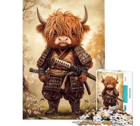 Puzzle da 1000 pezzi per ragazzi con mucca delle Highlands e samurai Aiuta ad allenare la mente è una sfida impegnativa e rilassante adatta a partire dai 14 anni (38x52cm)
