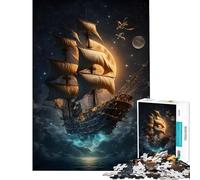 Puzzle da 1000 pezzi per ragazzi con nave pirata fantasma volante giocattolo educativo gioco impossibile per divertimento in famiglia regalo per compleanni (dimensioni 75x50cm)