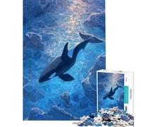 Puzzle da 1000 pezzi per ragazzi con orca nell'oceano blu puzzle artistico per adulti giochi per famiglie assemblaggio di modelli sfida educativa (dimensioni 38x26cm)