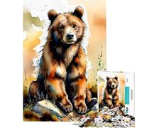 Puzzle da 1000 pezzi per ragazzi con orso bruno ad acquerello gioco educativo e stimolante per tutta la famiglia ideale come regalo (dimensioni 50x75cm)