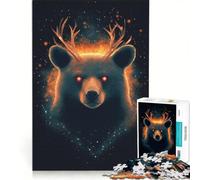 Puzzle da 1000 pezzi per ragazzi con orso dalle corna e fuoco, giocattolo educativo, decorazione per la casa, compleanni e occasioni speciali 50x75cm