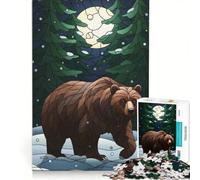 Puzzle da 1000 pezzi per ragazzi con orso nella foresta invernale, effetto vetrata, gioco educativo, allena la mente e la mano, collezione d'artista, belle arti 50x75cm