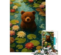 Puzzle da 1000 pezzi per ragazzi con orso nello stagno delle ninfee gioco rompicapo giocattolo intellettuale ottimo regalo divertente e spiritoso (dimensioni 38x26cm)