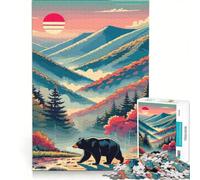 Puzzle da 1000 pezzi per ragazzi con orso nero in una valle di montagna, giocattolo educativo, decorazione per la casa, compleanni e occasioni speciali 50x75cm