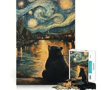 Puzzle da 1000 pezzi per ragazzi con orso sotto una notte stellata,gioco di squadra perfetto,gioco cognitivo,regalo rilassante,divertente attività per compleanno (50x75cm)