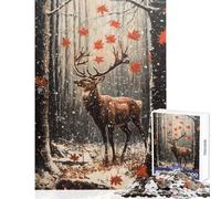 Puzzle da 1000 pezzi per ragazzi con paesaggio autunnale nevoso e maestosi cervi Puzzle per adulti giocattolo fai-da-te decorazione perfetta tutta la famiglia (dimensioni 50x75cm)