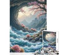 Puzzle da 1000 pezzi per ragazzi con paesaggio di fiume e ciliegi in fiore gioco rompicapo per passare il tempo durante le vacanze giocattolo educativo per rafforzare l'amore tra le coppie (26x38cm)