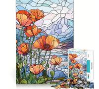 Puzzle da 1000 pezzi per ragazzi con papaveri in vetro colorato, gioco di incastro preciso, sfida mentale, divertimento rilassante, scena natalizia (38x52cm)