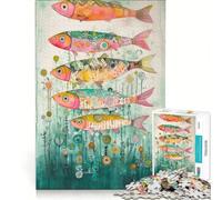 Puzzle da 1000 pezzi per ragazzi con pesci colorati ad acquerello, gioco educativo, divertente antistress, regalo di Natale o compleanno 38x52cm