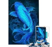 Puzzle da 1000 pezzi per ragazzi con pesci koi blu arte digitale sfida da completare migliora la memoria giocattolo fai-da-te per ragazzi dai 14 anni in su (50x75cm)