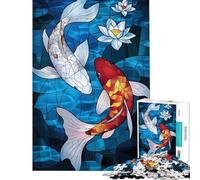 Puzzle da 1000 pezzi per ragazzi con pesci koi e vetrata artistica Attività divertenti da fare a casa Gioco pratico e stimolante adatto a persone dai 14 anni in su 50x75cm